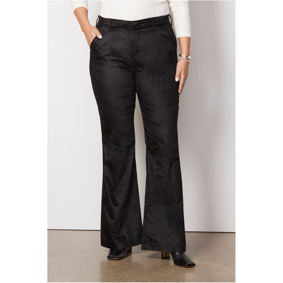 LEVEL 99 NWT Evereve Percy Black Velvet Wide Leg Trouser Pant // 31 - Picture 1 of 16